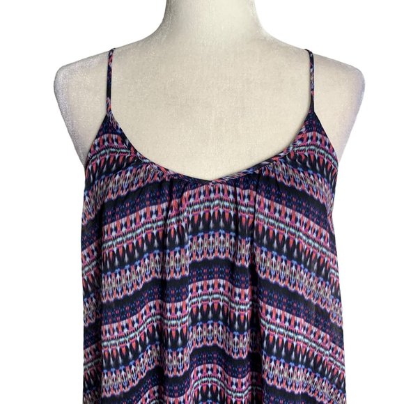 Express Sleeveless Mini Swing Dress S Blue Pink Striped Chiffon Lined NEW - Picture 2 of 6